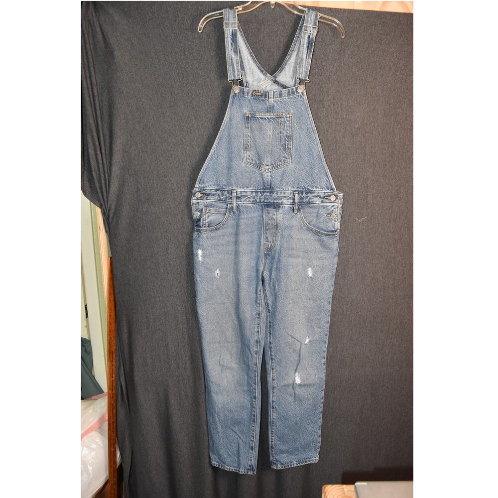 Levi's Women's Large Overalls Bibs Blue Distressed Denim Farm Adjustable Straps